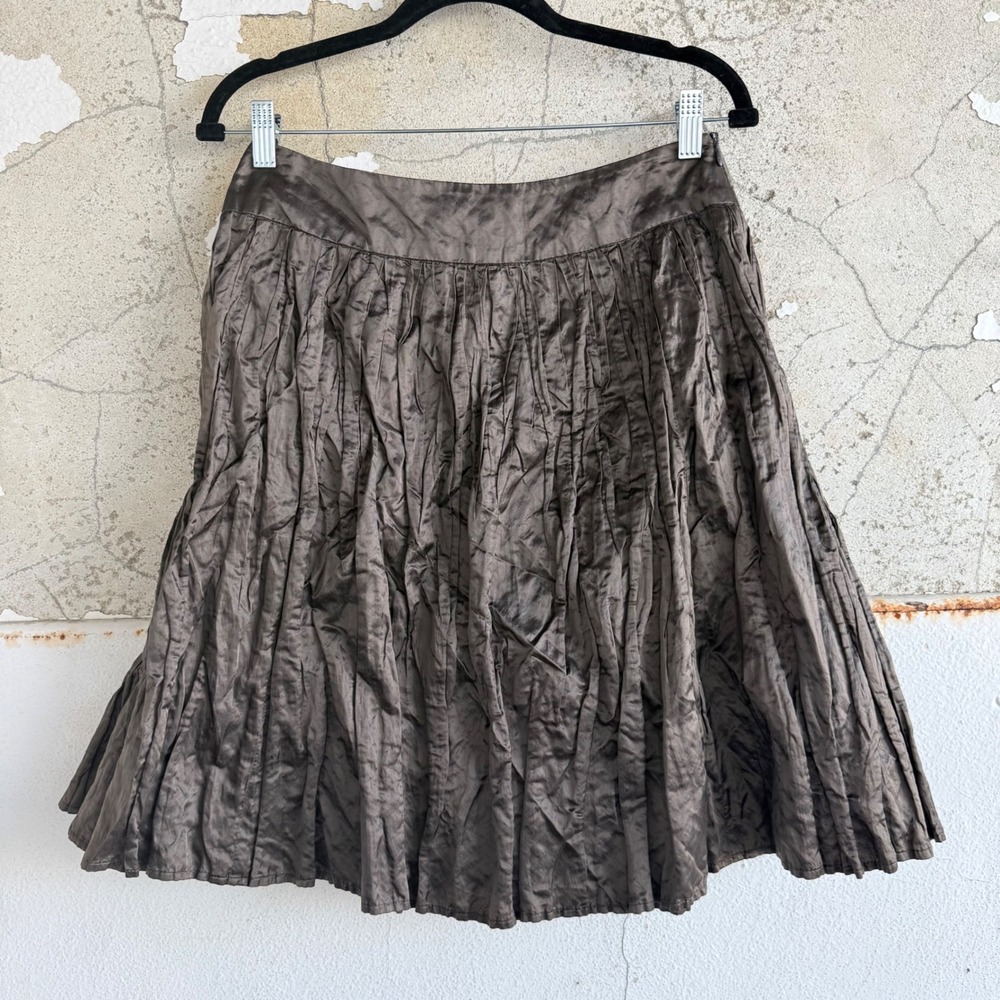 Vtg 90s Skirt Crinkle Pleated Bronze Knee Length Garfield & Marks USA Minimalist